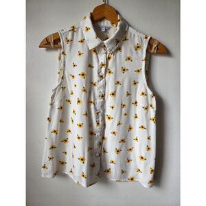 EUC CLOCKHOUSE SUNFLOWER PRINT BUTTON DOWN TANK TOP SIZE SMALL